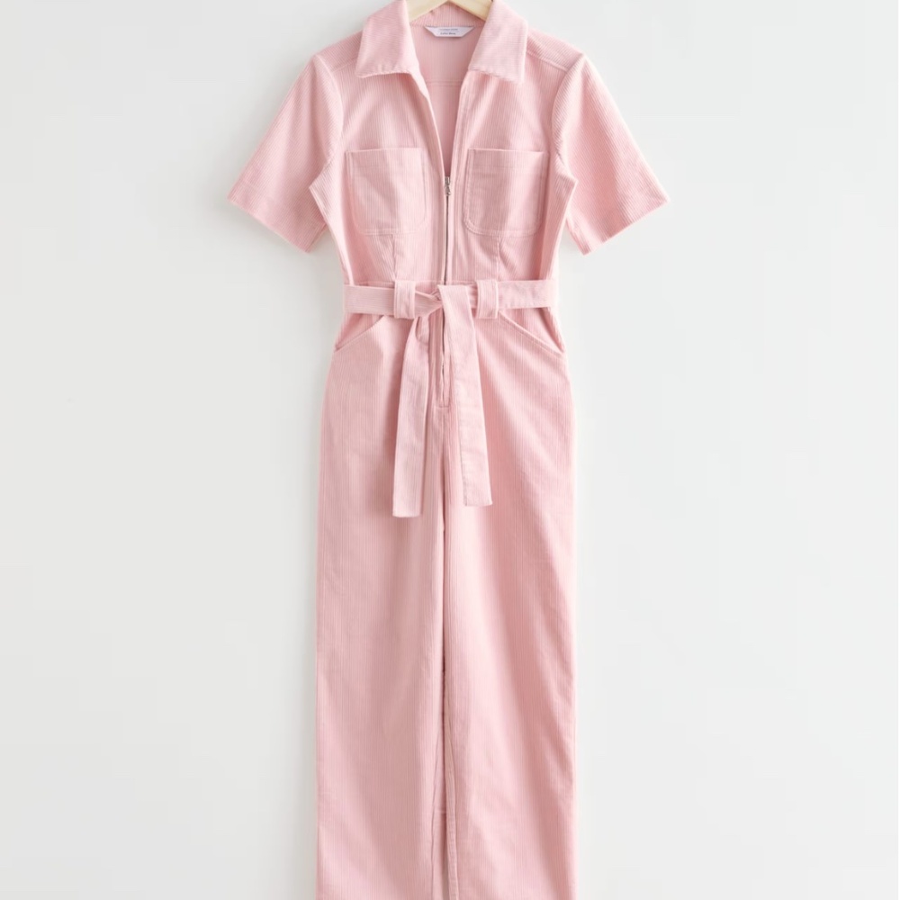 & Other Stories belted corduroy pale pink jumpsuit Size 8
